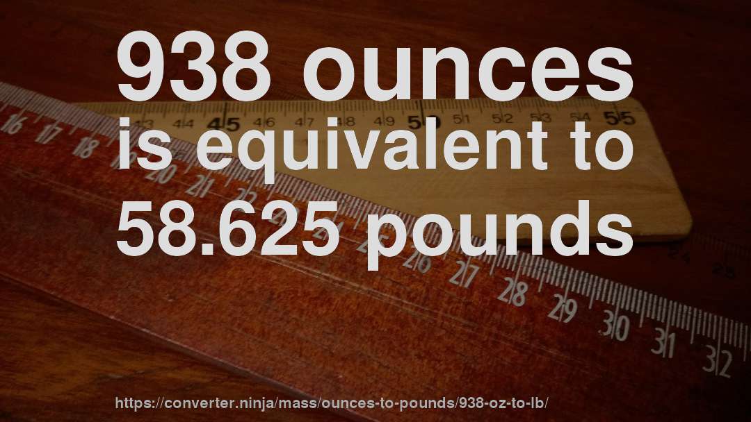 938 ounces is equivalent to 58.625 pounds