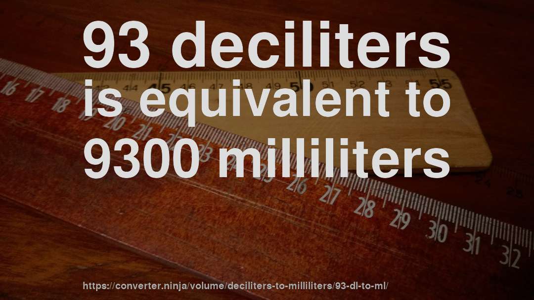 93 deciliters is equivalent to 9300 milliliters
