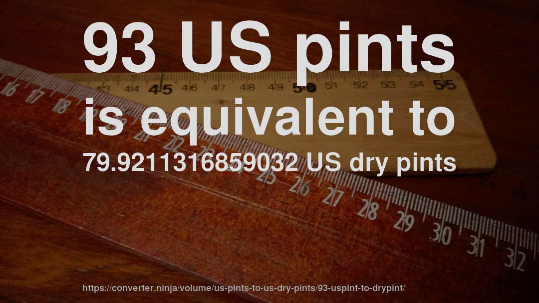 93 US pints is equivalent to 79.9211316859032 US dry pints