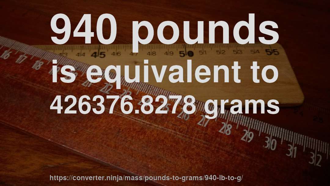 940 pounds is equivalent to 426376.8278 grams
