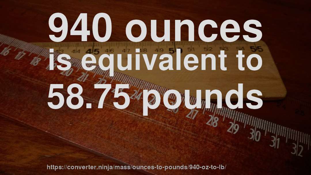 940 ounces is equivalent to 58.75 pounds