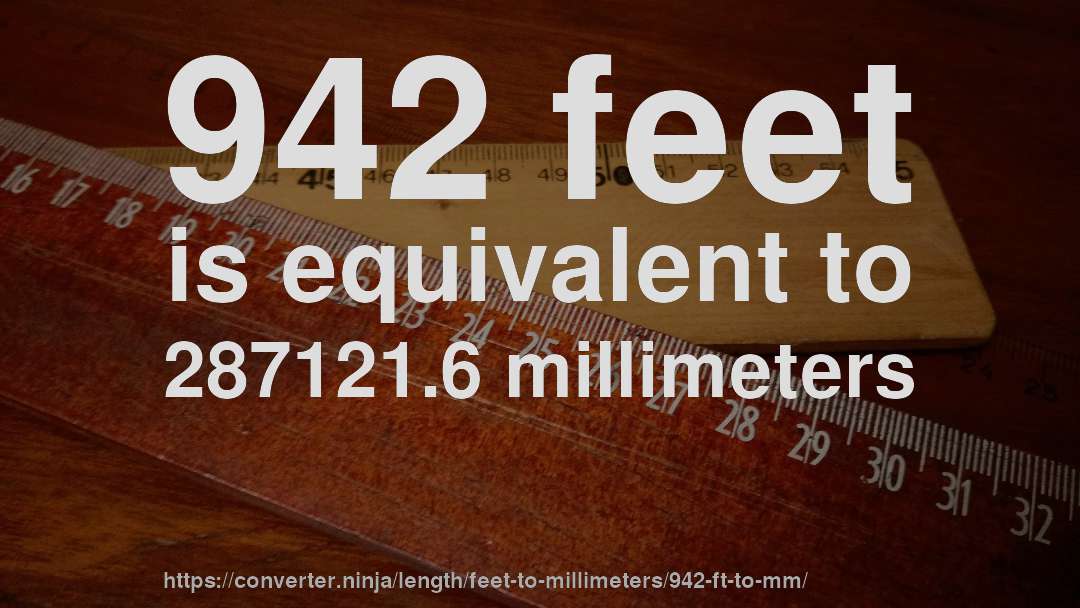 942 feet is equivalent to 287121.6 millimeters
