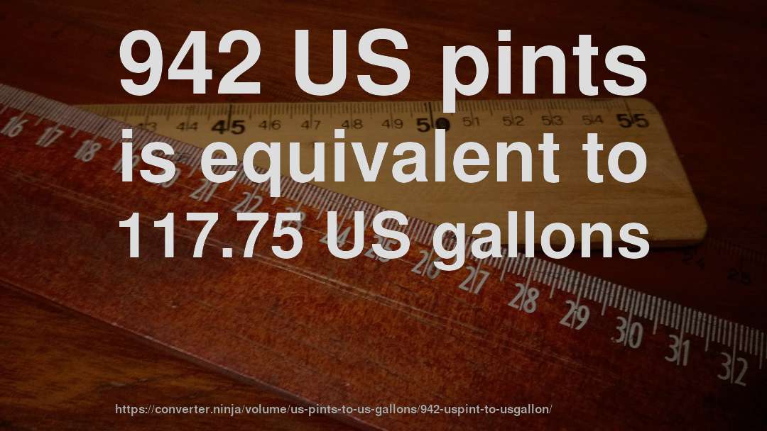 942 US pints is equivalent to 117.75 US gallons