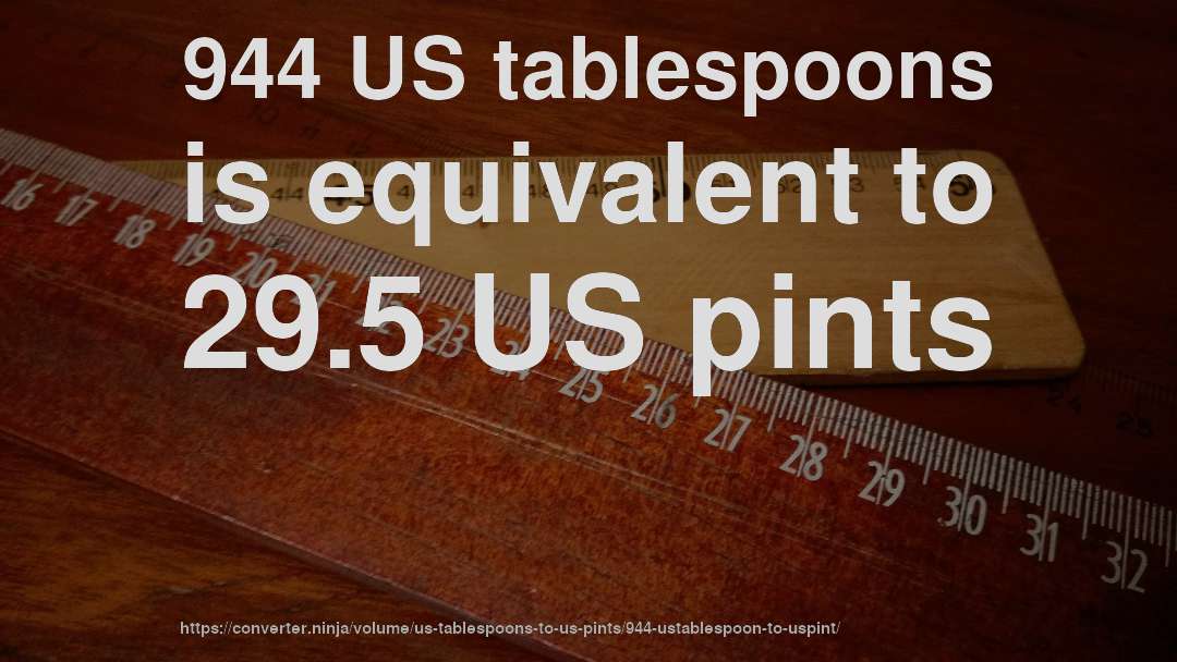944 US tablespoons is equivalent to 29.5 US pints