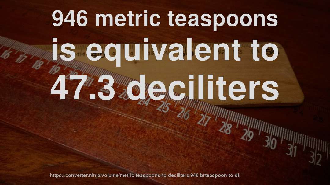 946 metric teaspoons is equivalent to 47.3 deciliters