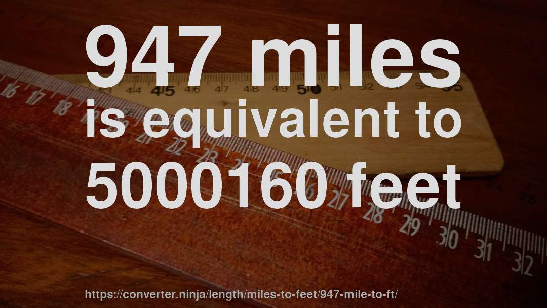 947 miles is equivalent to 5000160 feet