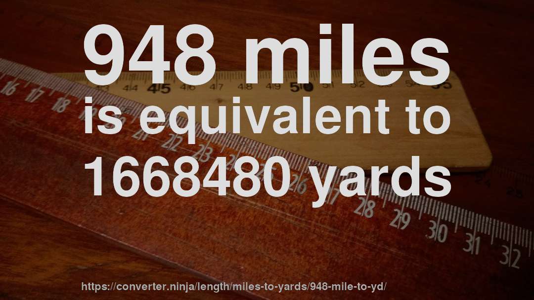 948 miles is equivalent to 1668480 yards