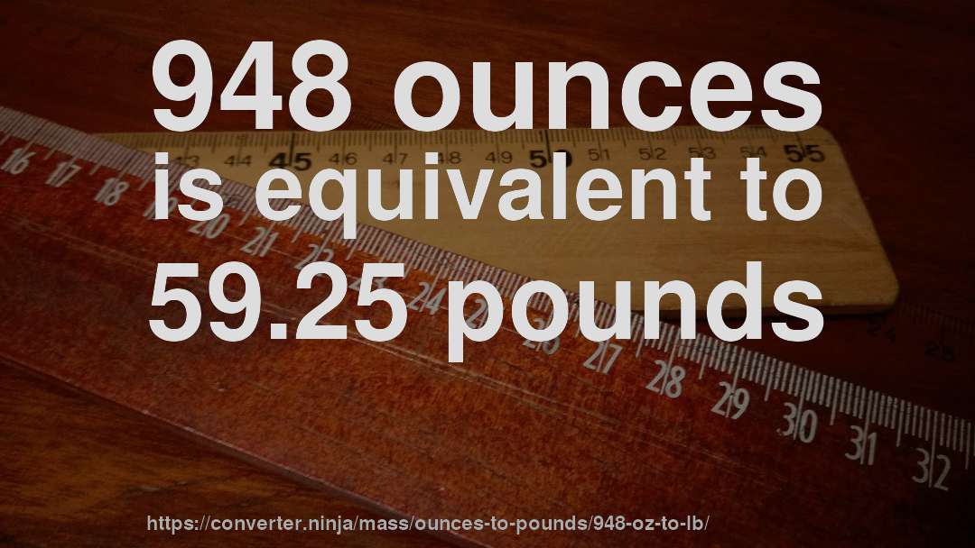 948 ounces is equivalent to 59.25 pounds