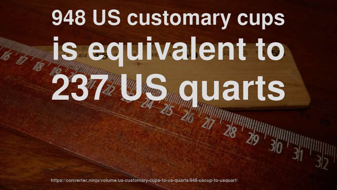 948 US customary cups is equivalent to 237 US quarts