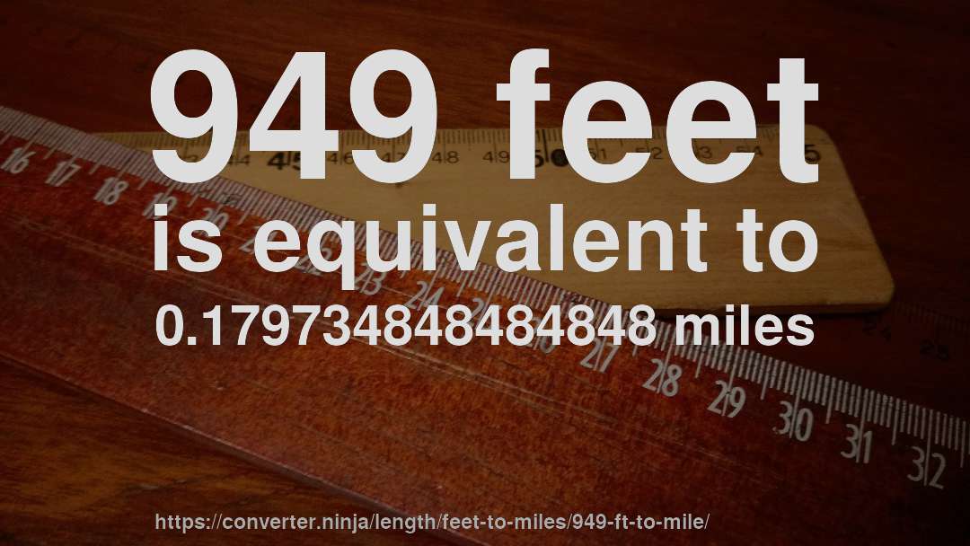 949 feet is equivalent to 0.179734848484848 miles
