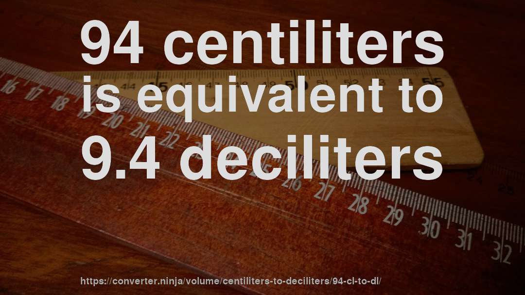 94 centiliters is equivalent to 9.4 deciliters
