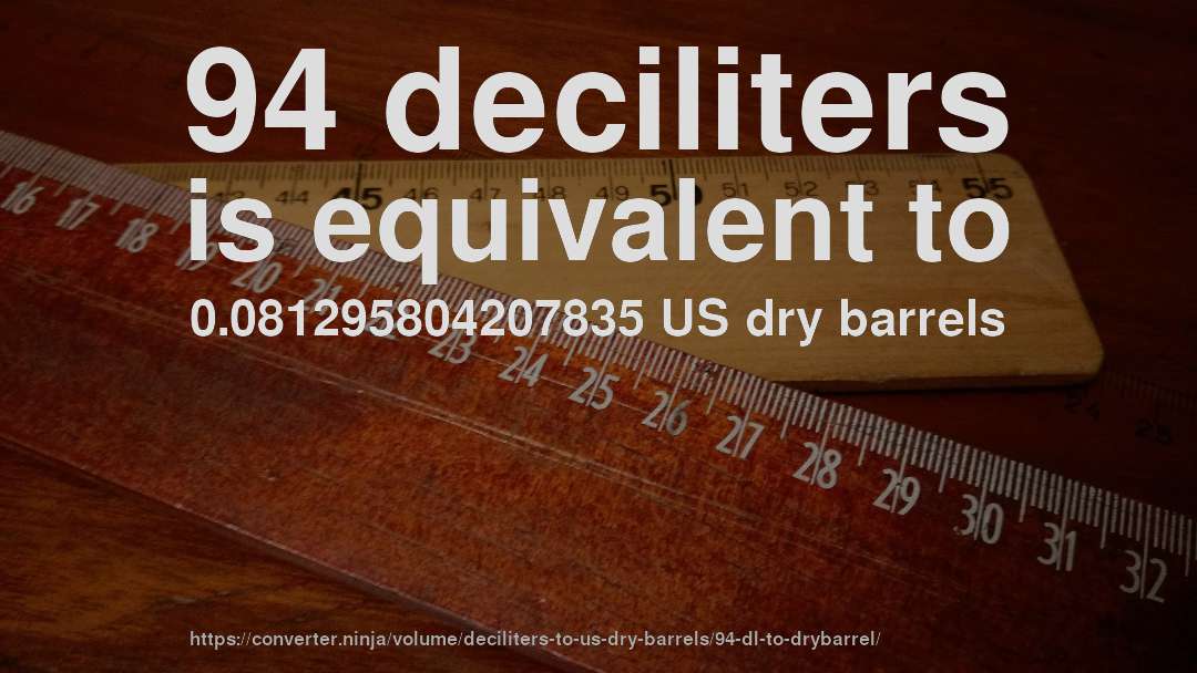 94 deciliters is equivalent to 0.081295804207835 US dry barrels