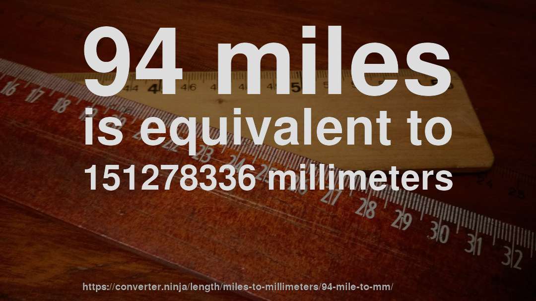 94 miles is equivalent to 151278336 millimeters