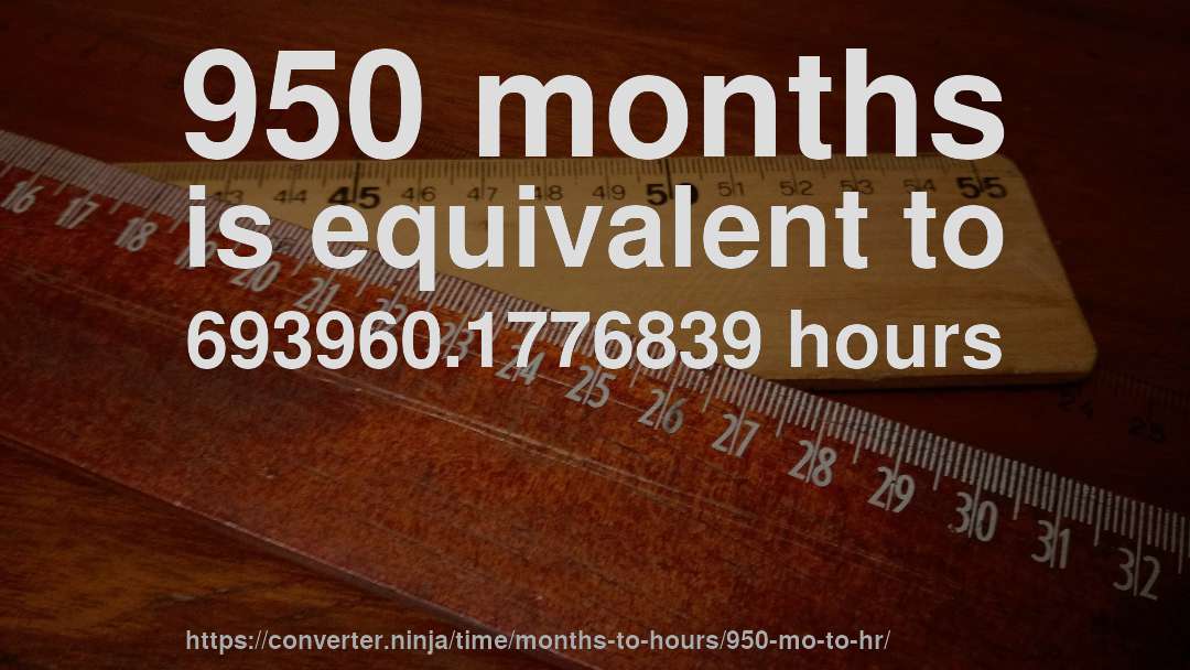 950 months is equivalent to 693960.1776839 hours