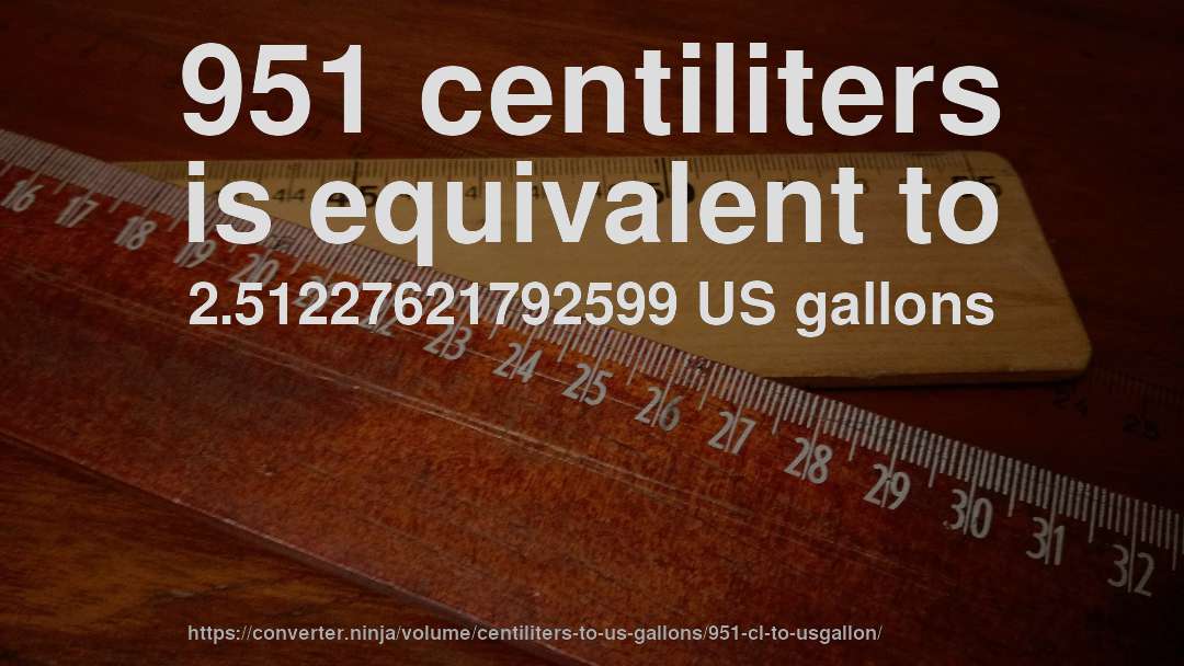 951 centiliters is equivalent to 2.51227621792599 US gallons