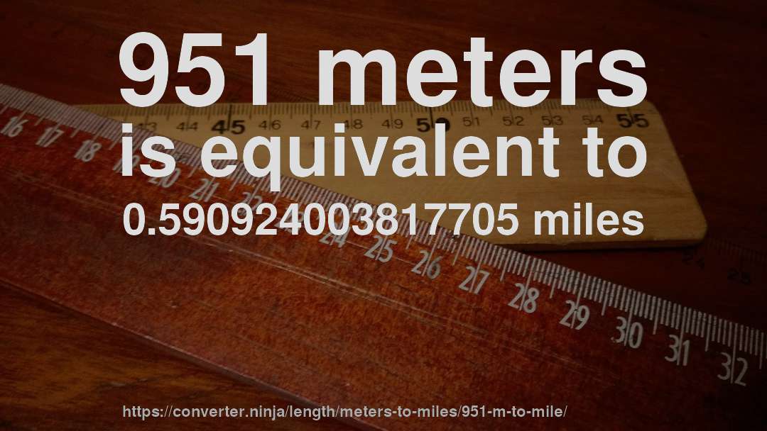 951 meters is equivalent to 0.590924003817705 miles