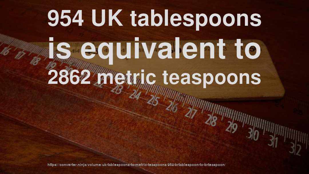 954 UK tablespoons is equivalent to 2862 metric teaspoons