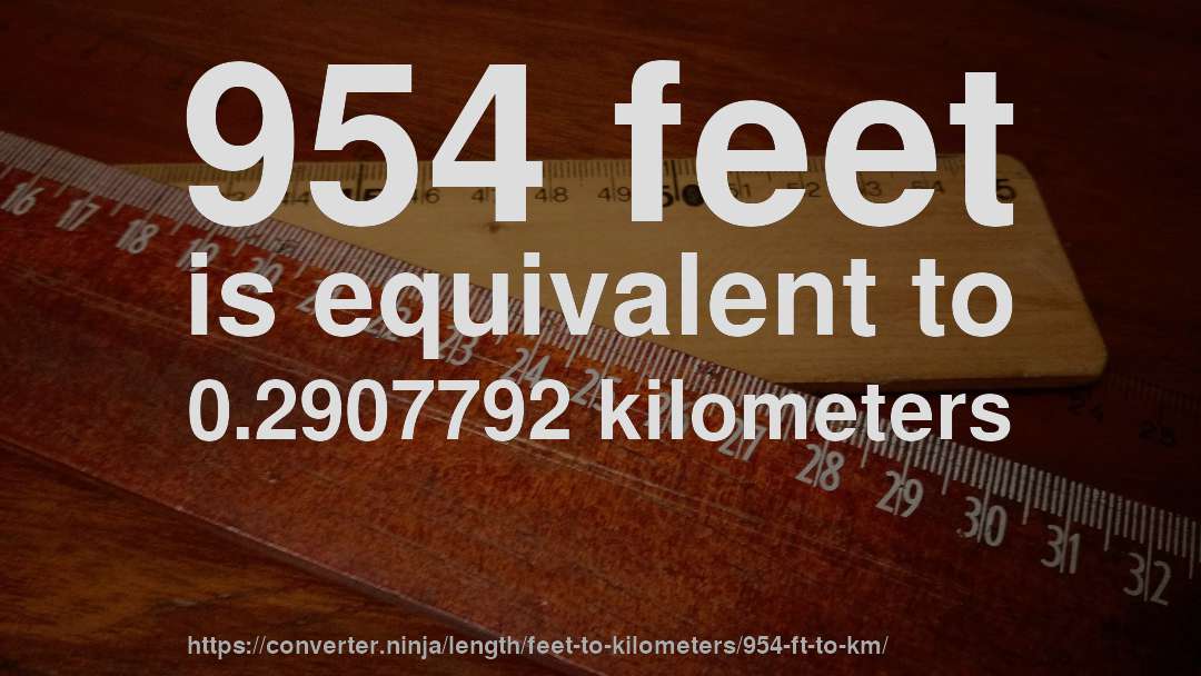 954 feet is equivalent to 0.2907792 kilometers