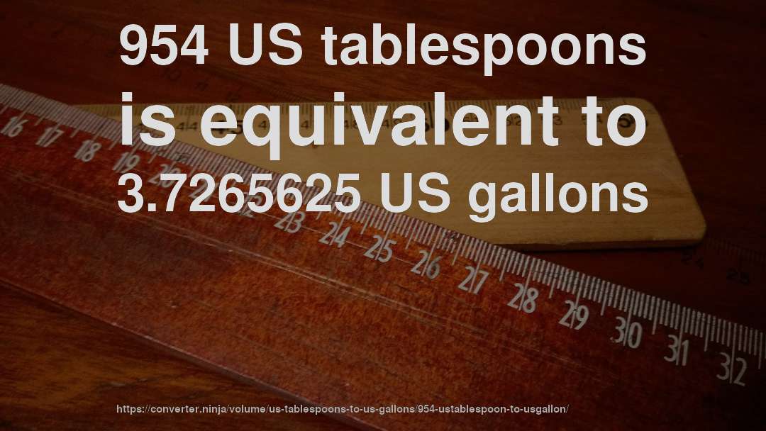 954 US tablespoons is equivalent to 3.7265625 US gallons
