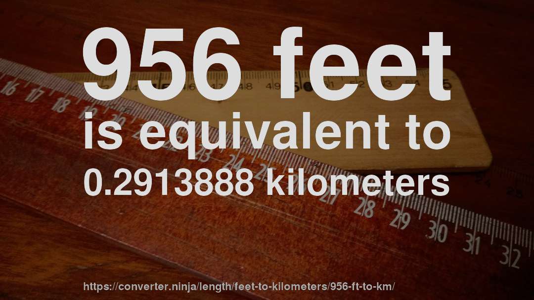 956 feet is equivalent to 0.2913888 kilometers
