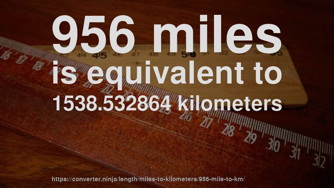 956 miles is equivalent to 1538.532864 kilometers