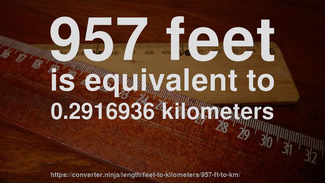 957 feet is equivalent to 0.2916936 kilometers