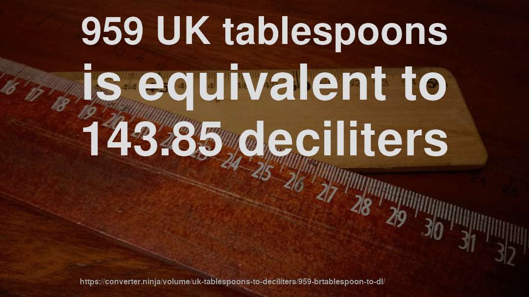 959 UK tablespoons is equivalent to 143.85 deciliters