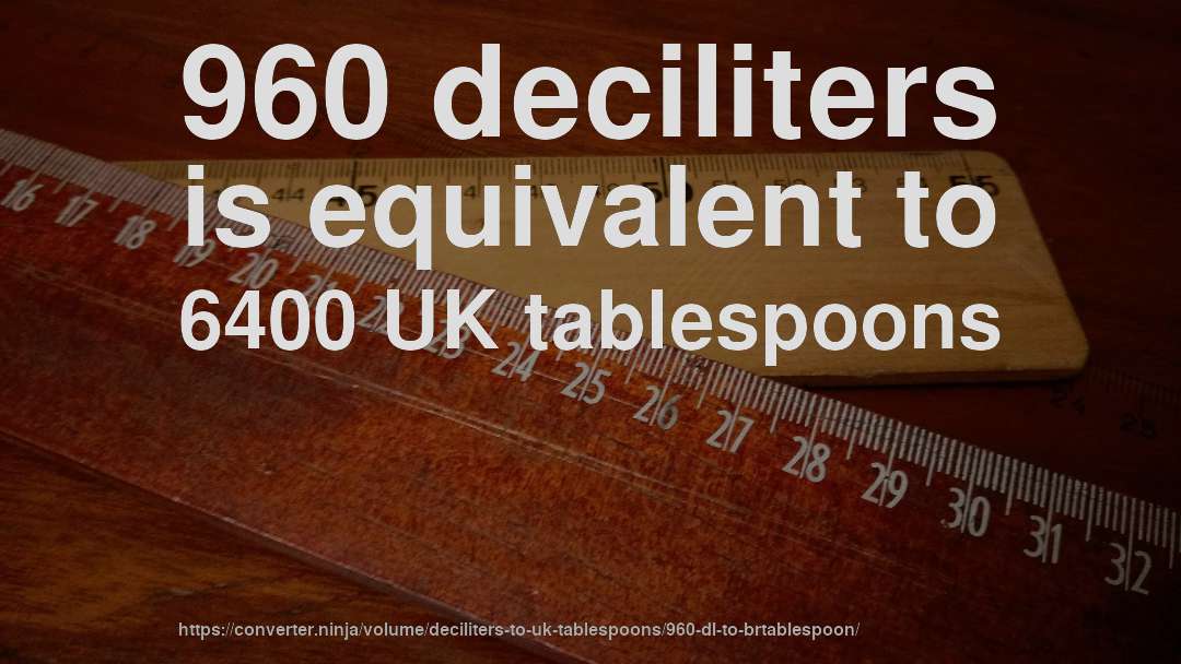 960 deciliters is equivalent to 6400 UK tablespoons