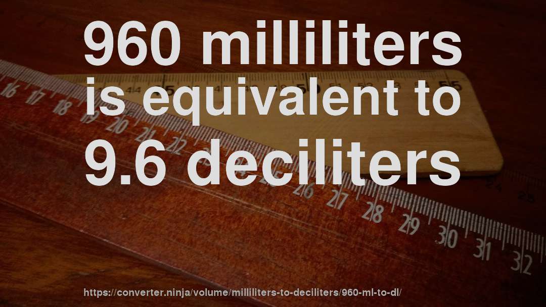 960 milliliters is equivalent to 9.6 deciliters