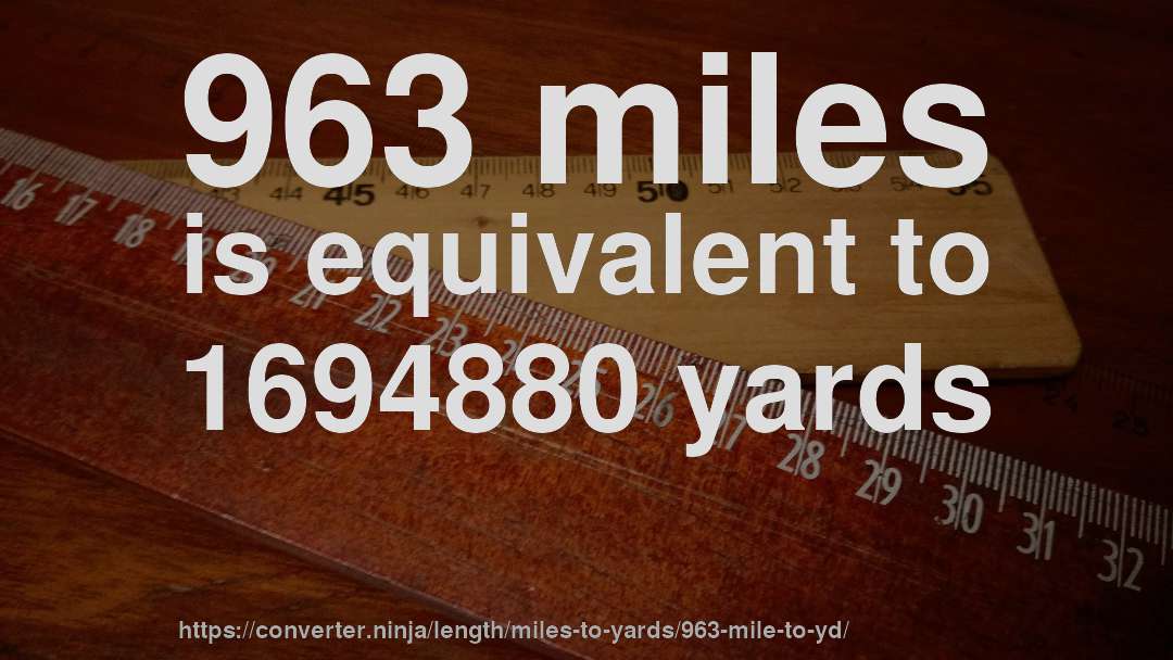 963 miles is equivalent to 1694880 yards