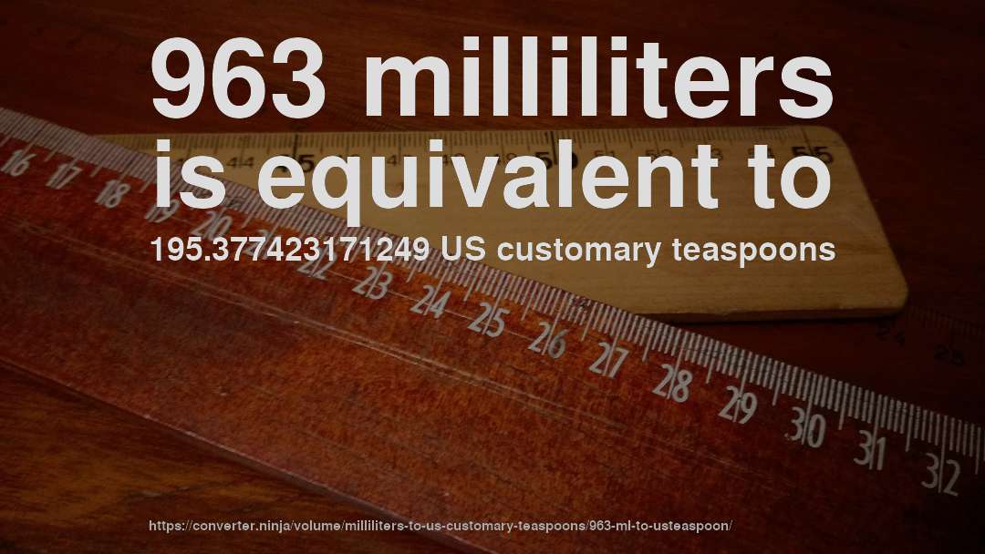963 milliliters is equivalent to 195.377423171249 US customary teaspoons