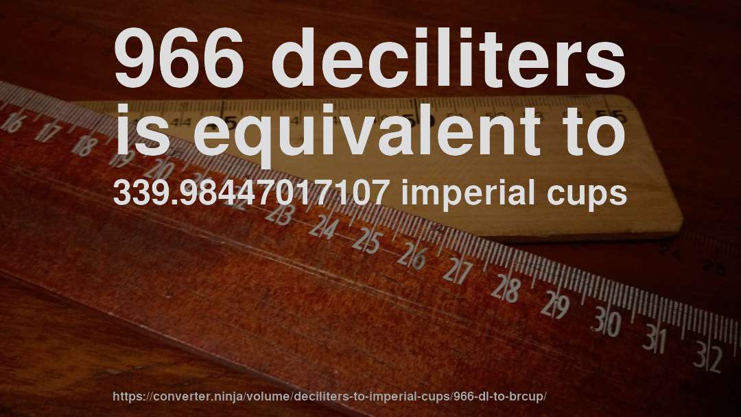 966 deciliters is equivalent to 339.98447017107 imperial cups