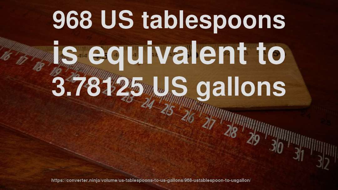 968 US tablespoons is equivalent to 3.78125 US gallons