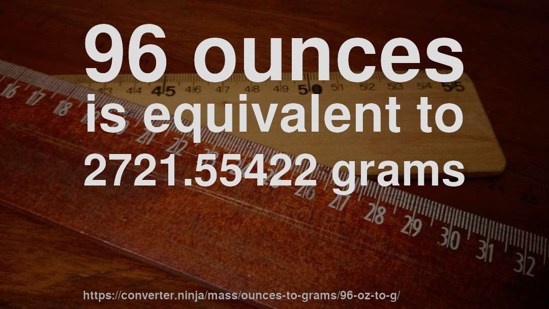 96 ounces is equivalent to 2721.55422 grams