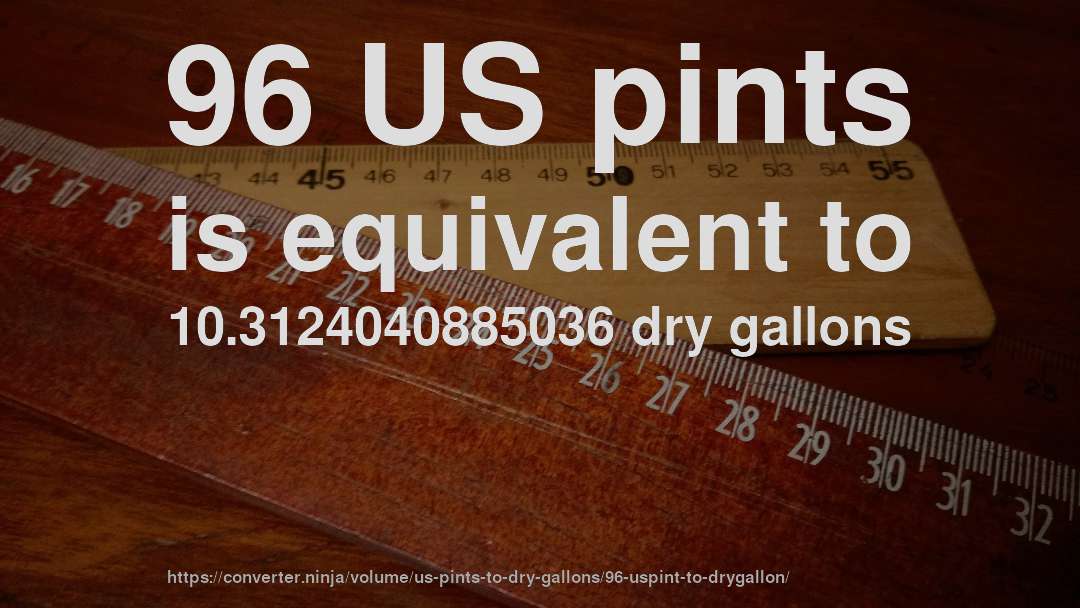 96 US pints is equivalent to 10.3124040885036 dry gallons