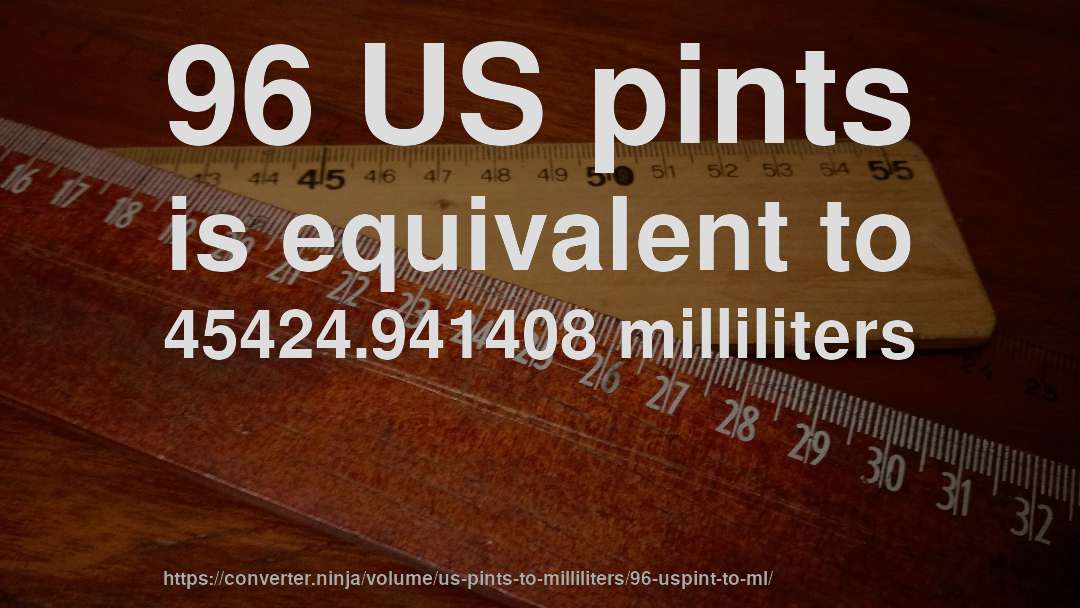 96 US pints is equivalent to 45424.941408 milliliters