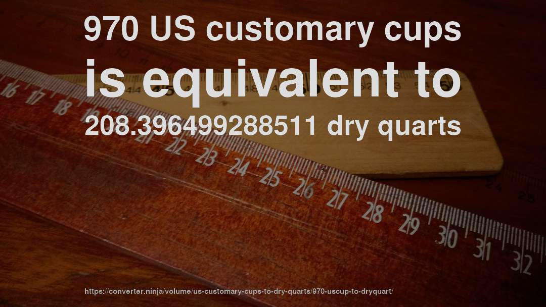 970 US customary cups is equivalent to 208.396499288511 dry quarts