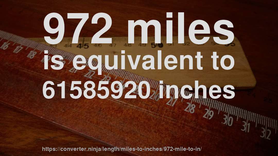 972 miles is equivalent to 61585920 inches