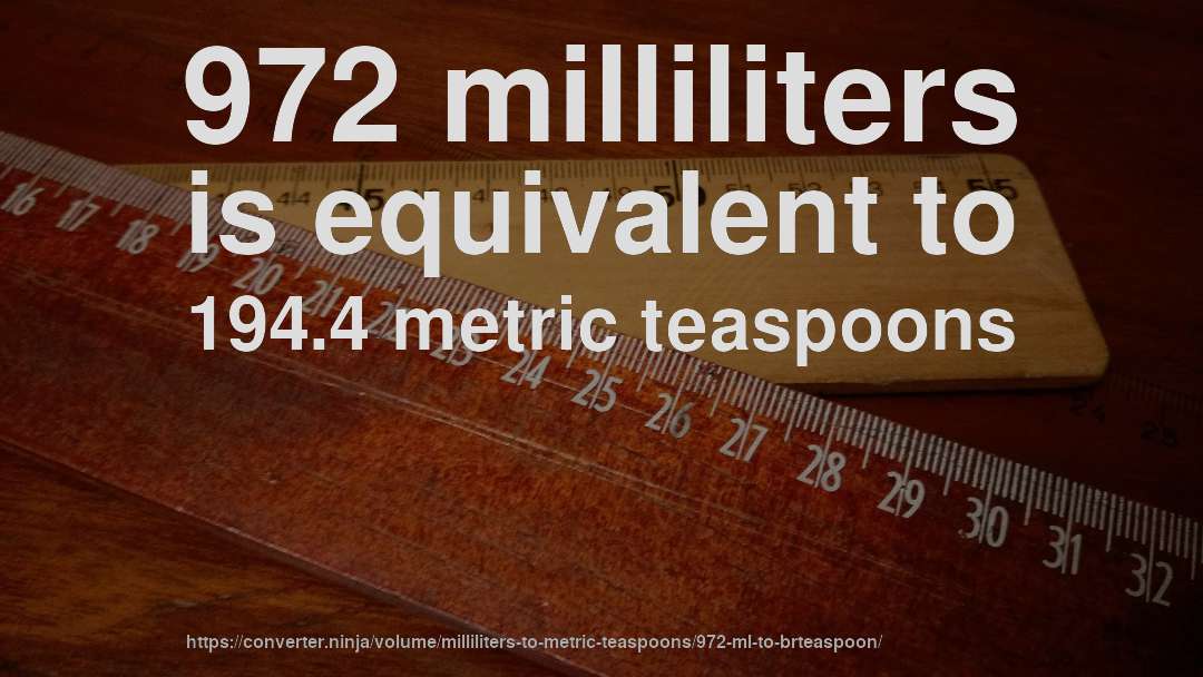 972 milliliters is equivalent to 194.4 metric teaspoons