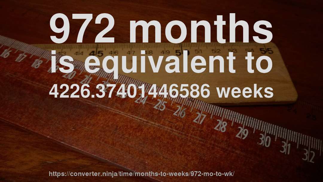 972 months is equivalent to 4226.37401446586 weeks