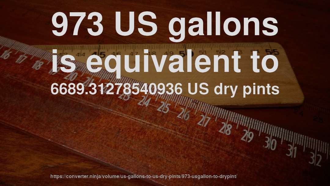 973 US gallons is equivalent to 6689.31278540936 US dry pints