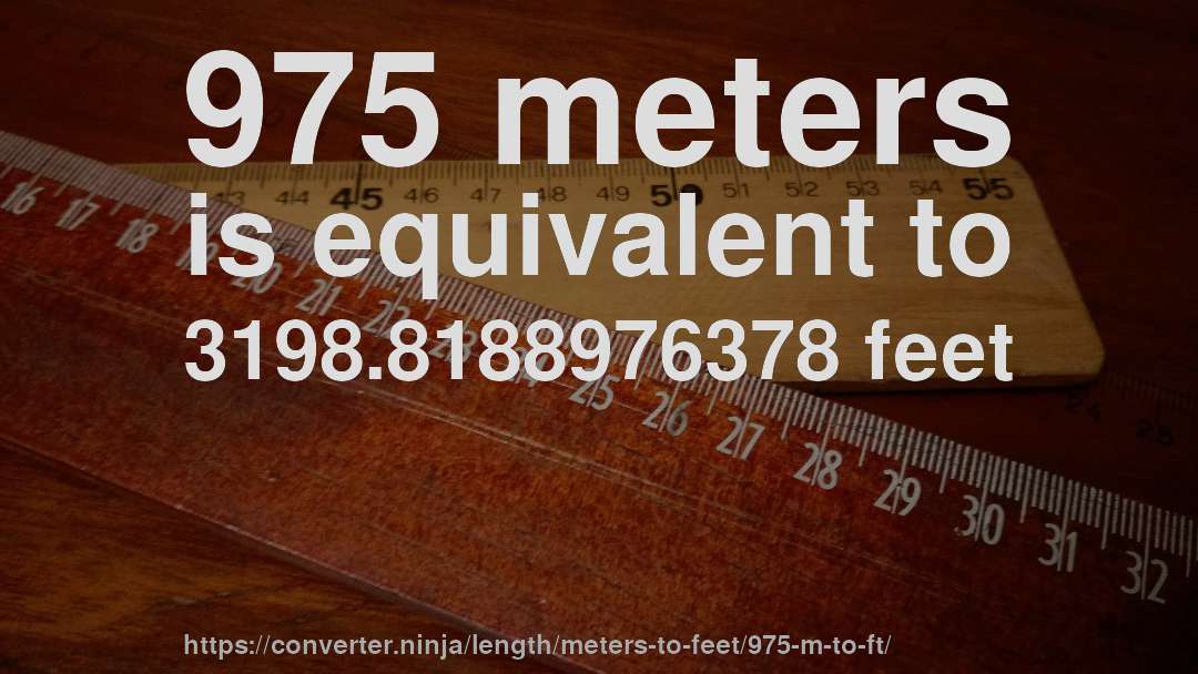 975 meters is equivalent to 3198.8188976378 feet