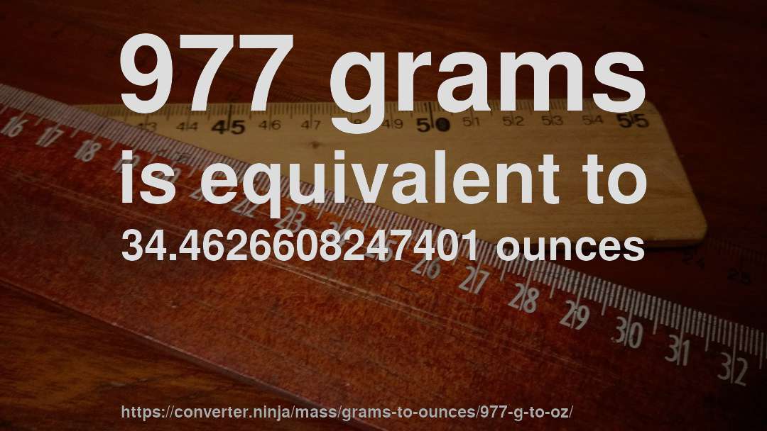 977 grams is equivalent to 34.4626608247401 ounces