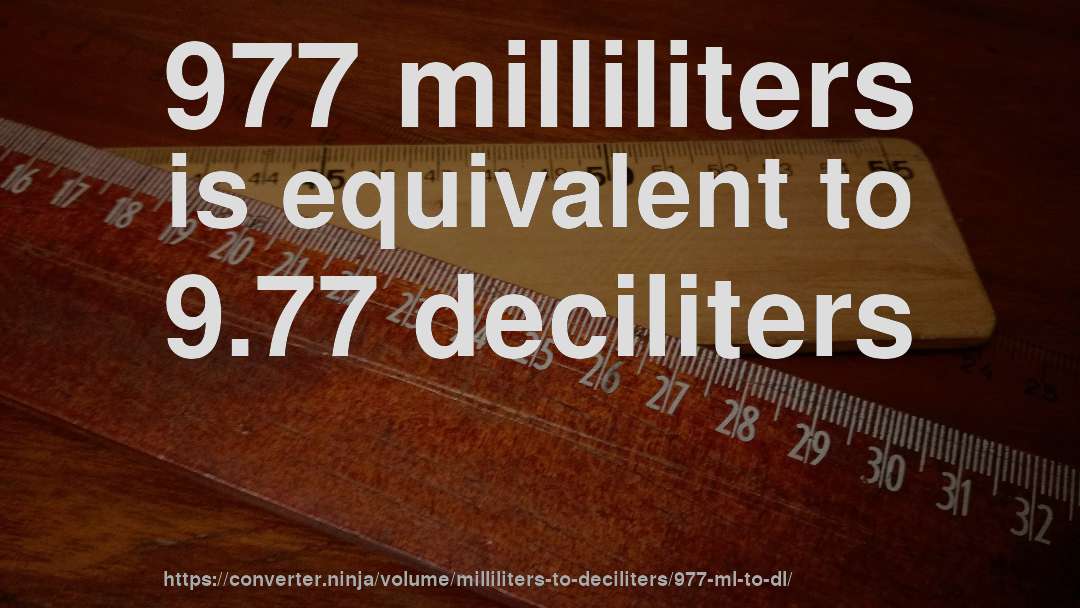 977 milliliters is equivalent to 9.77 deciliters