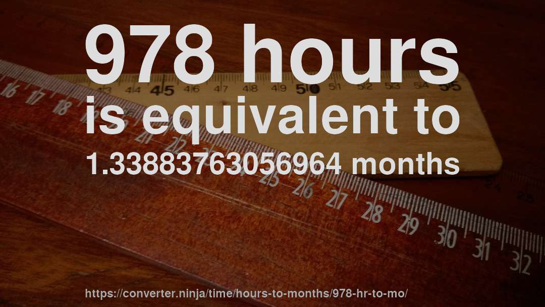 978 hours is equivalent to 1.33883763056964 months