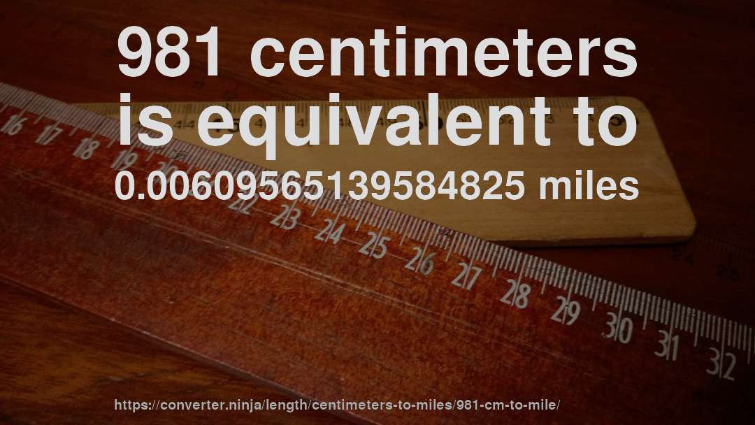 981 centimeters is equivalent to 0.00609565139584825 miles
