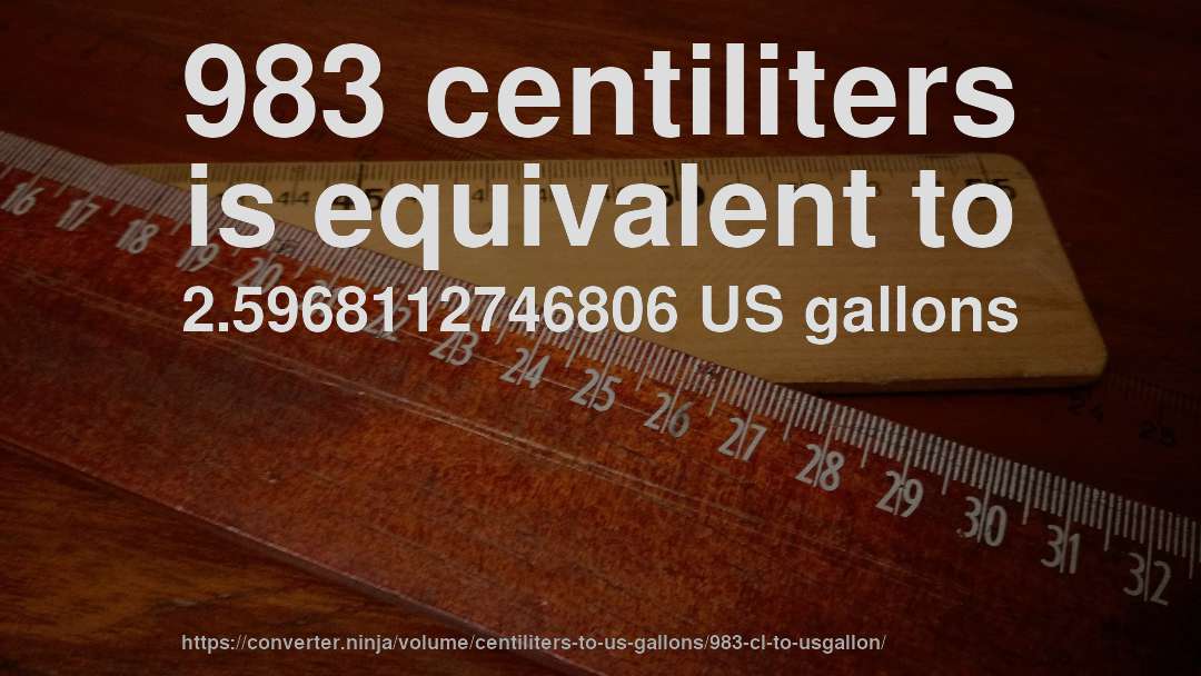 983 centiliters is equivalent to 2.5968112746806 US gallons