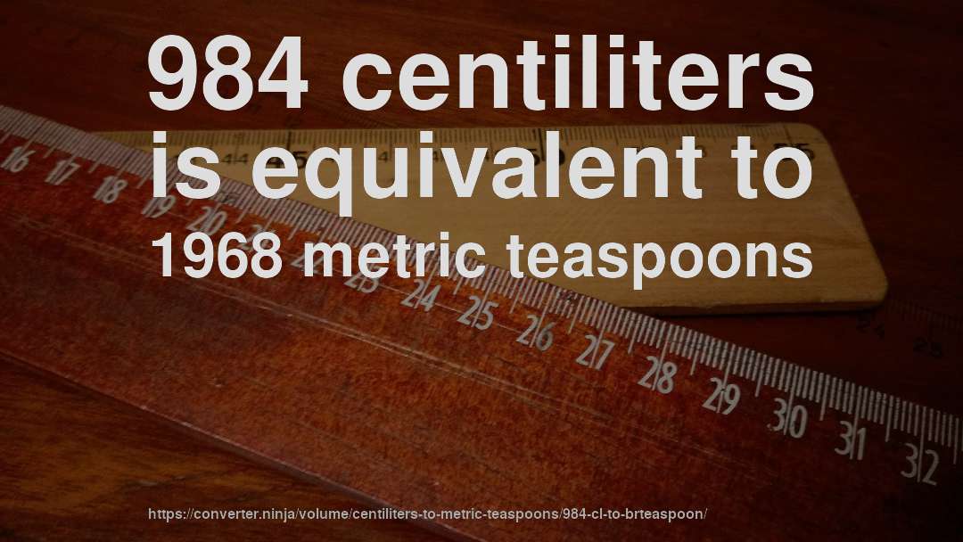 984 centiliters is equivalent to 1968 metric teaspoons
