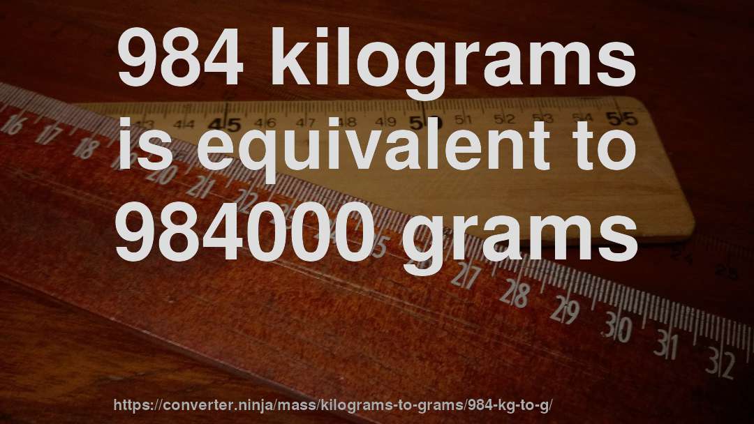 984 kilograms is equivalent to 984000 grams