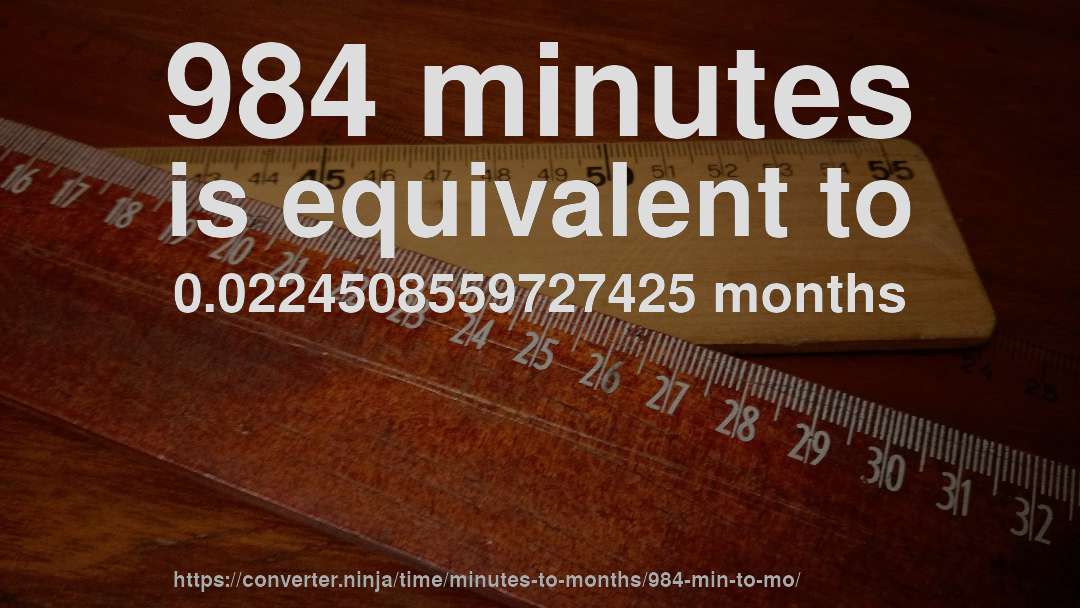 984 minutes is equivalent to 0.0224508559727425 months